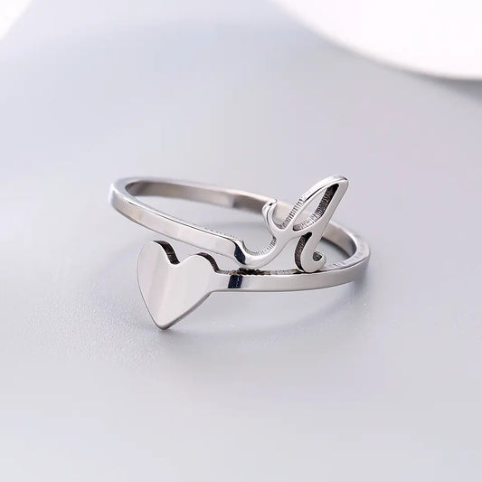 INITIAL HEART ADJUSTABLE RING